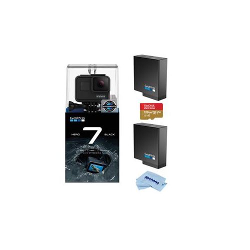  Adorama GoPro HERO7 Black - Bundle with 2x Spare Batteries and 128GB SD Card CHDHX-701 D