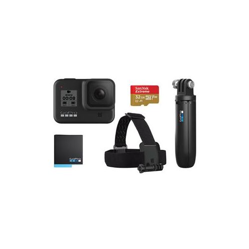  Adorama GoPro HERO8 Black Bundle with Shorty, Head Strap, Spare Batt, 32GB Card CHDRB-801-XX