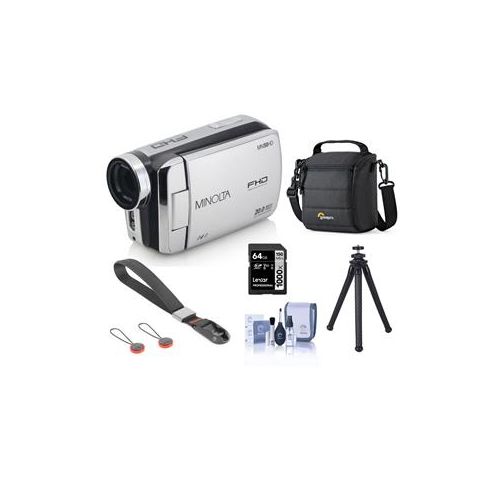  Adorama Minolta MN50HD 1080p Full HD 20MP Digital Camcorder Silver With Accessory Bundle MN50HD-S E