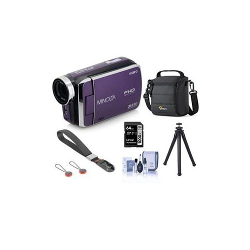  Adorama Minolta MN50HD 1080p Full HD 20MP Digital Camcorder Purple With Accessory Bundle MN50HD-P E