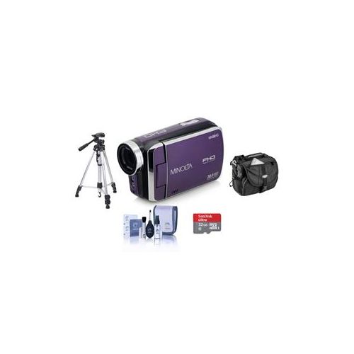  Adorama Minolta MN50HD 1080p Full HD 20MP Digital Camcorder Purple With Accessory Bundle MN50HD-P A