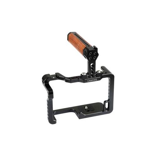  Adorama CAMVATE Camera Cage w/ Wood Top Handle & Two Shoe Mounts for Panasonic Lumix GH5 C1957