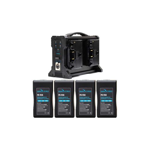  Adorama IndiPRO Four 95Wh Gold-Mount Li-Ion Batteries and Quad Pro Battery Charger Kit PD95AKT8