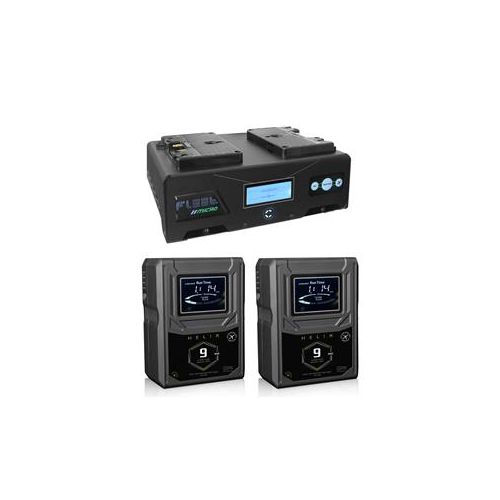  Adorama Core SWX Fleet Micro2A Dual Charger With 2x Helix 9 Mini Gold-Mount Batteries FLEET-DM2A A