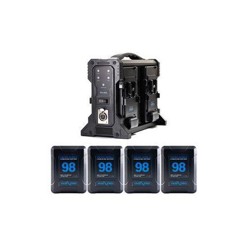  Adorama IndiPRO Four Micro-Series 98Wh V-Mount Li-Ion Battery and Quad Pro Charger Kit VMPKT4