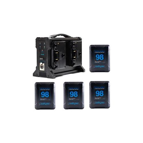  Adorama IndiPRO 4x Micro-Series 98Wh Gold Mount Li-Ion Battery and Quad Pro Charger Kit GMPKT4