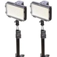 Adorama Bescor XT160 Bi-Color LED On-Camera 2-Light Kit with LS180 Stands and Batteries XT160KB