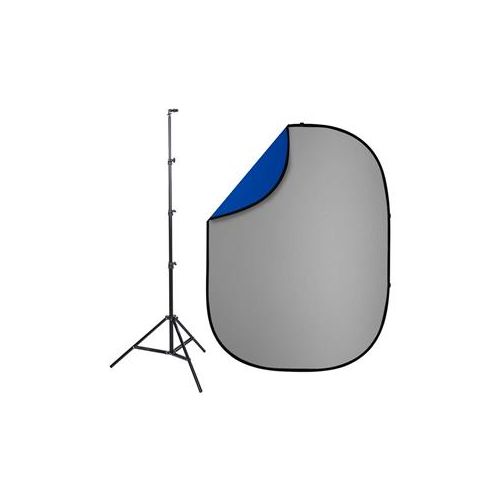  Adorama Studio Essentials 5x6.5 Pop-Up Reversible Background, Stand & Clip, Gray/Blue PB202K