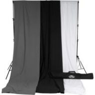 Adorama Savage 10 x 24 Accent Muslin Background Kit with Port-A-Stand, White/Gray/Black 011220PAS-24