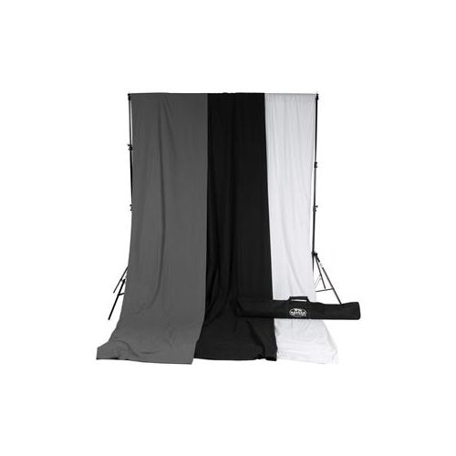  Adorama Savage 10 x 24 Accent Muslin Background Kit with Port-A-Stand, White/Gray/Black 011220PAS-24