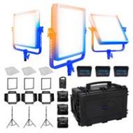 Adorama Dracast Pro LED1000 Bi-Color 3-Light Studio Kit, 3x Gold Mount Battery Plates DR-STU-BG