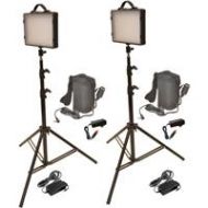 Adorama Bescor LED-200KB, Twin 200W LED Dimmable Studio Light & Battery Kit LED-200KB