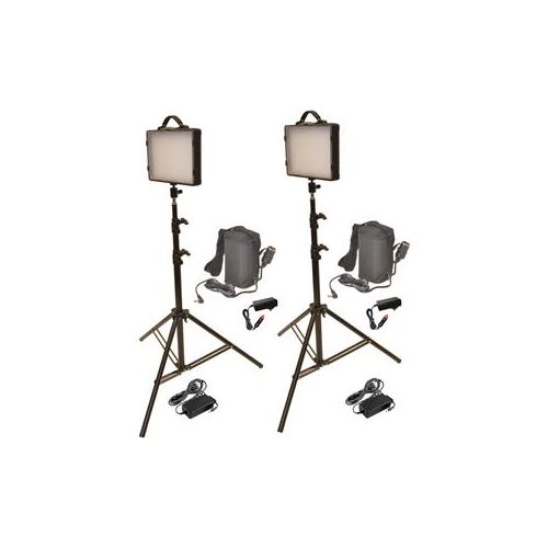  Adorama Bescor LED-200KB, Twin 200W LED Dimmable Studio Light & Battery Kit LED-200KB