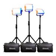 Adorama Dracast LED500 Plus Series Bi-Color 3-Light Kit w/ V & Gold Mount Plates, Stands DRPLK3X500BK