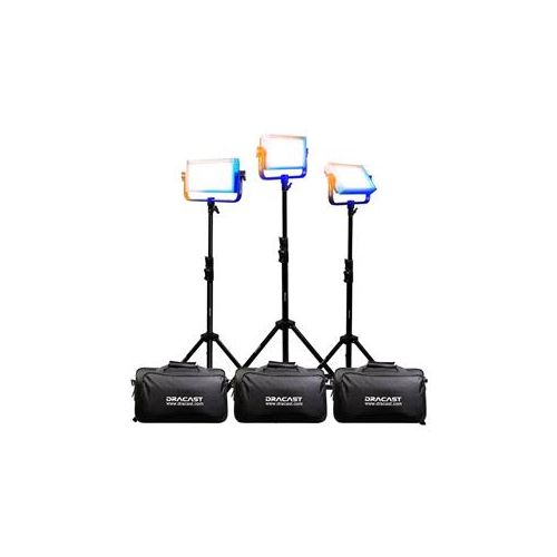  Adorama Dracast LED500 Plus Series Bi-Color 3-Light Kit w/ V & Gold Mount Plates, Stands DRPLK3X500BK