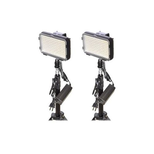  Adorama Bescor XT160 Bi-Color LED On-Camera 2-Light Kit with LS180 Stands & AC Adapters XT160K