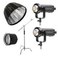 Adorama CLAR 2x Illumi Max 300 High Power 5600K LED Light (132,000 lux @ 0.5m) + Glow EZ Lock Deep Parabolic Quick Softbox (38) + CLAR Fresnel 2X Mount + Flashpoint 10 C (Century) Light St