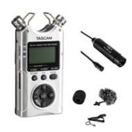 Adorama Tascam DR-40 4-Track Handheld Digital Audio Recorder - Silver + XLR Lav Mic DR-40 SILVER K1