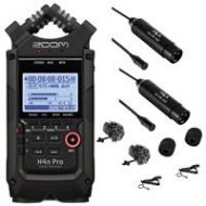 Adorama Zoom H4n Pro 4-Input/4-Track, Black + 2x Omni-Directional Lavalier XLR ZH4NPROAB K1