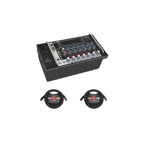  Adorama Behringer 500W 8-Channel Powered Mixer with 2 Pack 15 8mm XLR Microphone Cable PMP500MP3 A