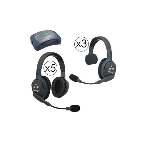  Adorama Eartec HUB835 HUB 8 Person System, 3x UltraLITE Single-Ear & 5x Dual-Ear Headset HUB835