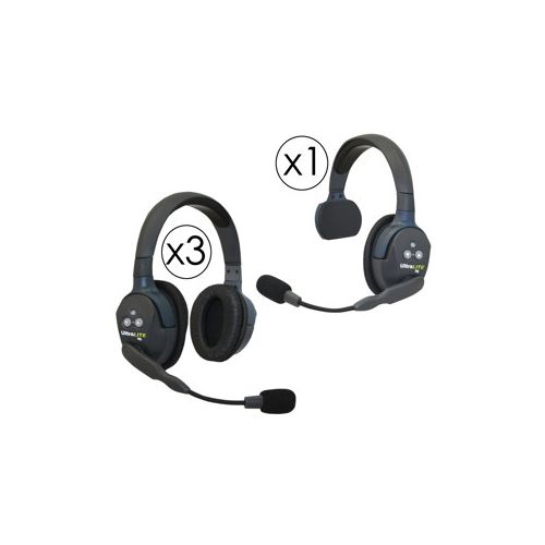  Adorama Eartec UL413 UltraLITE 4-Person System, Single-Ear Headset & 3x Dual-Ear Headset UL413