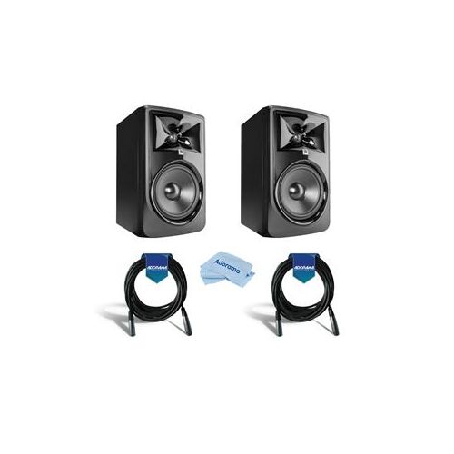  Adorama JBL 308P MkII Powered 8 Studio Monitor, Pair - Bundle With XLR 10 Cables 308PMKII A