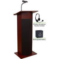 Adorama Oklahoma Sound Power Plus 111PLS Lectern with Battery and Headset Mic, Mahogany M111PLS-MY/LWM-7