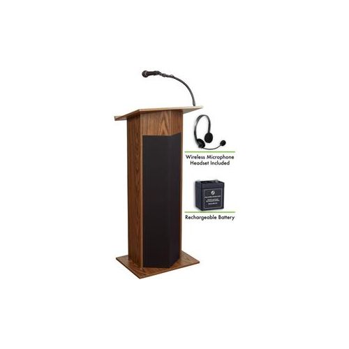  Adorama Oklahoma Sound Power Plus 111PLS Lectern with Battery & Headset Mic, Medium Oak M111PLS-MO/LWM-7