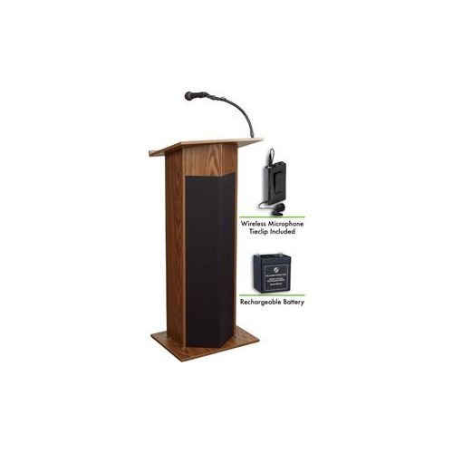  Adorama Oklahoma Sound Power Plus 111PLS Lectern with Battery & Lavalier Mic, Medium Oak M111PLS-MO/LWM-6