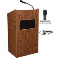 Adorama Oklahoma Sound Aristocrat 6010 Lectern with Wireless Handheld Mic, Medium Oak 6010-MO/LWM-5