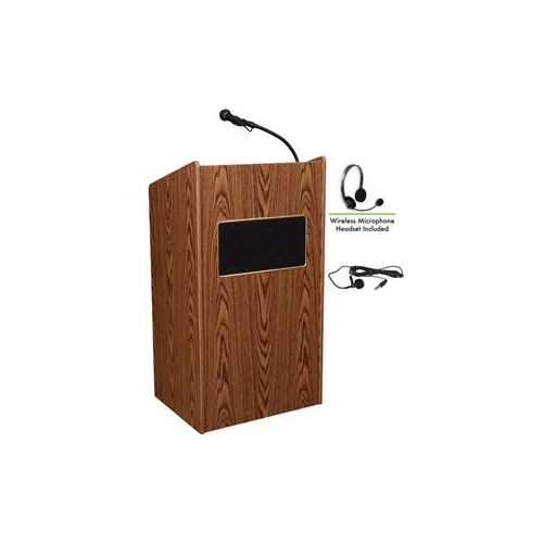  Adorama Oklahoma Sound Aristocrat 6010 Lectern with Wireless Headset Mic, Medium Oak 6010-MO/LWM-7