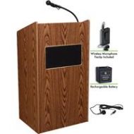 Adorama Oklahoma Sound Aristocrat 6010 Lectern, Wireless Lavalier Mic, Battery, Oak M6010-MO/LWM-6