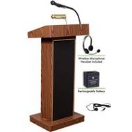 Adorama Oklahoma Sound Orator 800X Lectern, Wireless Headset Mic & Battery, Medium Oak M800X-MO/LWM-7