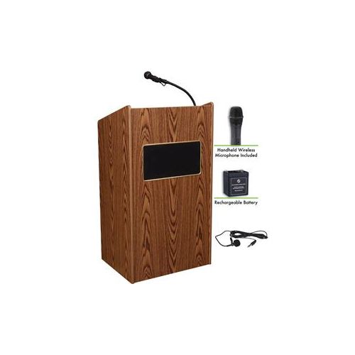  Adorama Oklahoma Sound Aristocrat 6010 Lectern, Wireless Handheld Mic, Battery, Oak M6010-MO/LWM-5