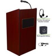 Adorama Oklahoma Sound Aristocrat 6010 Lectern, Wireless Headset Mic, Battery, Mahogany M6010-MY/LWM-7