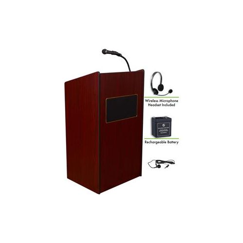  Adorama Oklahoma Sound Aristocrat 6010 Lectern, Wireless Headset Mic, Battery, Mahogany M6010-MY/LWM-7