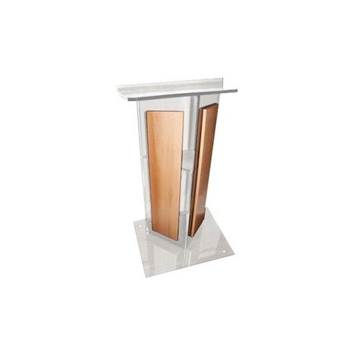  Adorama AmpliVox SN3545 V Style Lectern with Shelf & Panels, Clear with Oak SN354506