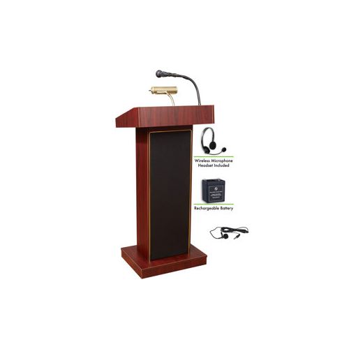  Adorama Oklahoma Sound Orator 800X Lectern, Wireless Headset Mic & Battery, Mahogany M800X-MY/LWM-7