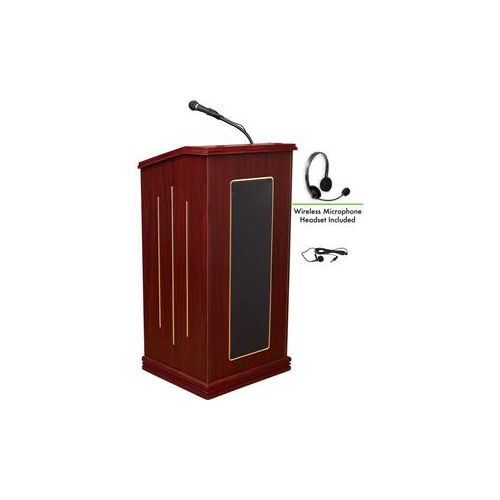  Adorama Oklahoma Sound Prestige 711 Sound Lectern with Wireless Headset Mic, Mahogany 711-MY/LWM-7