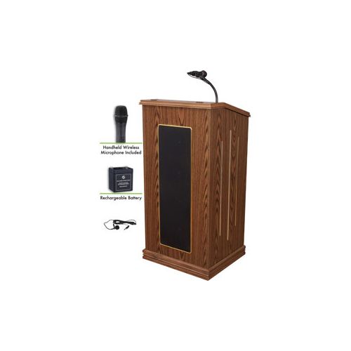  Adorama Oklahoma Sound Prestige 711 Lectern, Battery & Wireless Handheld Mic, Medium Oak M711-MO/LWM-5