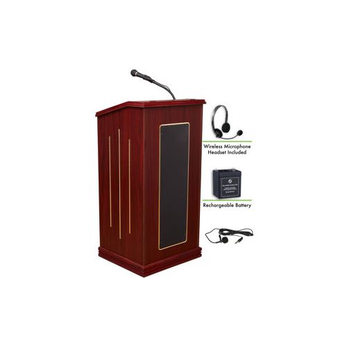  Adorama Oklahoma Sound Prestige 711 Lectern, Battery & Wireless Headset Mic, Mahogany M711-MY/LWM-7