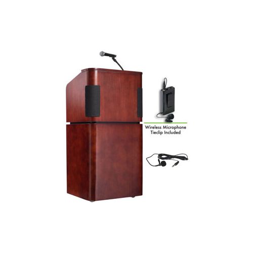  Adorama Oklahoma Sound Tabletop Lectern with Wireless Lavalier Mic, Mahogany/Walnut 950/901-MY/WT/LWM-6