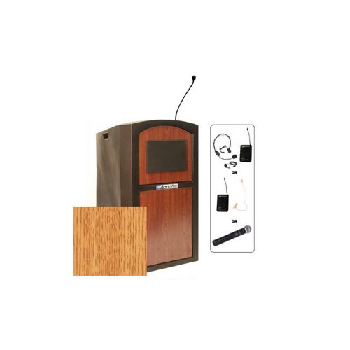  Adorama AmpliVox Wireless Pinnacle Multimedia Lectern with Lapel Mic, Medium Oak SW3250-MO-L