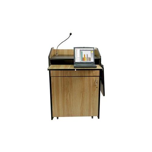  Adorama AmpliVox Multimedia Presentation Podium with Sound, Medium Oak SS3235-OK