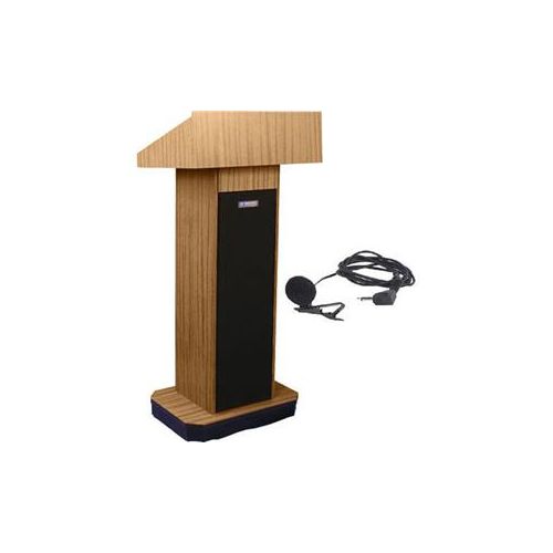  Adorama AmpliVox SW505 Column Lectern, Lapel Mic, Light Oak SW505-OK-L