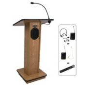 Adorama AmpliVox SW355 Wireless Elite Lectern with Lapel & Headset Microphone, Walnut SW355-WT-L