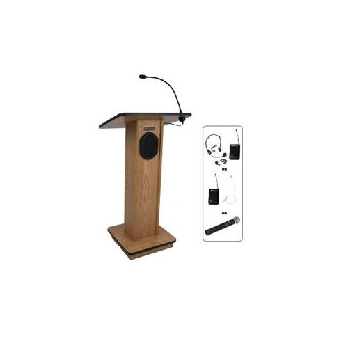  Adorama AmpliVox SW355 Wireless Elite Lectern with Lapel & Headset Microphone, Walnut SW355-WT-L