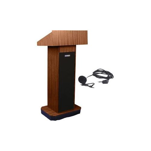  AmpliVox SW505 Column Lectern, Lapel Mic, Walnut SW505-WT-L - Adorama