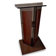 Adorama AmpliVox SN3550 V Style Lectern with Shelf,Panels & Base, Smoked with Mahogany SN355024